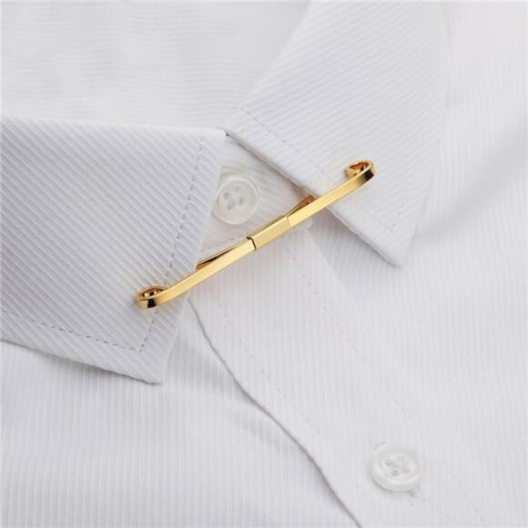 Mens Tie Collar Bar Pin Set Gold Silver Tone Shirt Clip Formal Accessory - Picture 5 of 7
